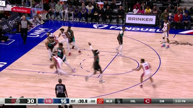 NBA常规赛：开拓者vs活塞第1节中文解说回放