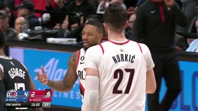 NBA常规赛：快船vs开拓者第1节英文原声回放