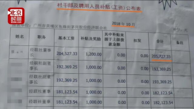 工资单显示村干部月薪20万 社区:为2017年年薪