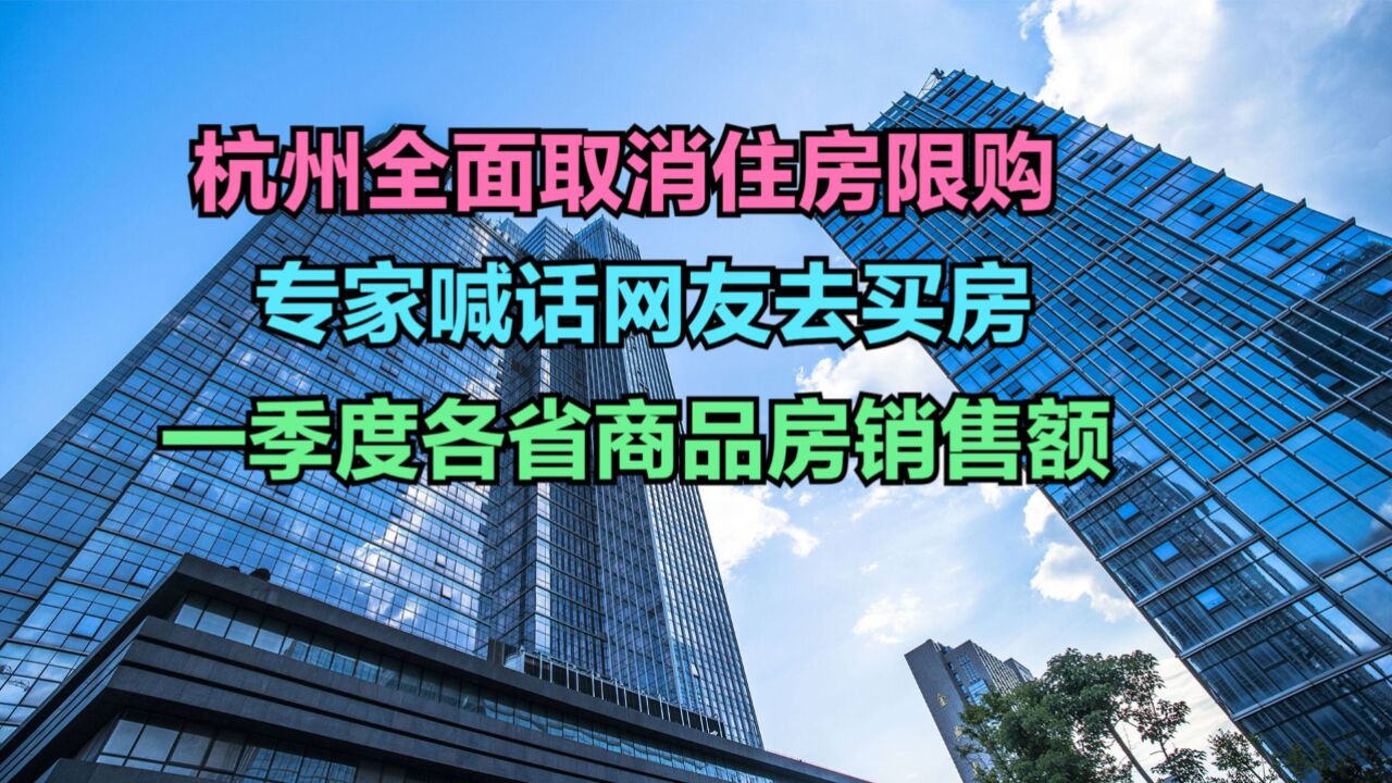 专家喊话网友现在就去杭州买房,到底哪的人还在买房?各省商品房销售额