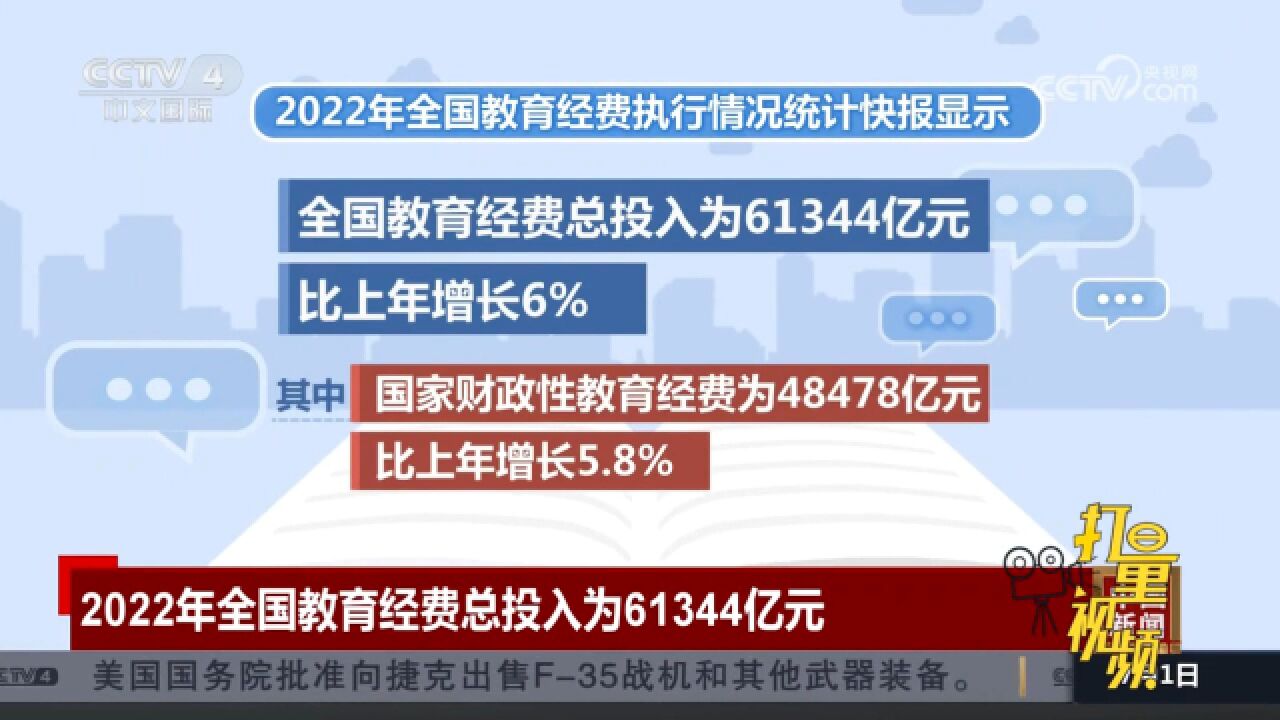 2022年全国教育经费总投入为61344亿元,比上年增长6%