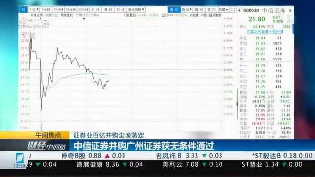 中信证券:并购广州证券已获无条件通过 尚未收到正式核准文件