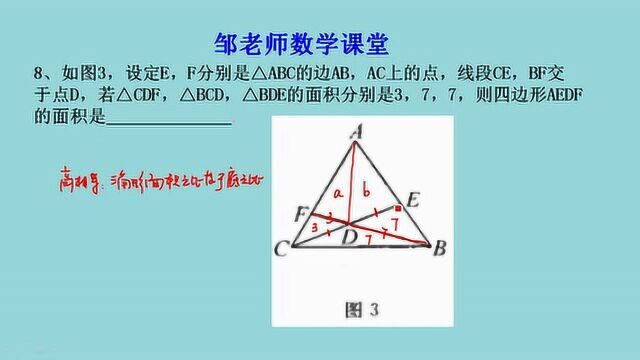 风筝模型:看似复杂,实质就是高相等,三角形面积比等于底之比