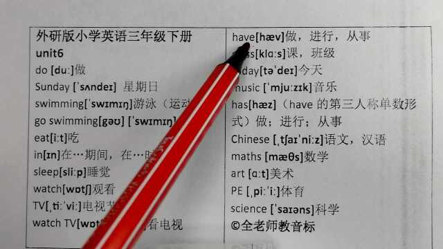 新标准外研版小学三年级英语下册unit6单词拼读