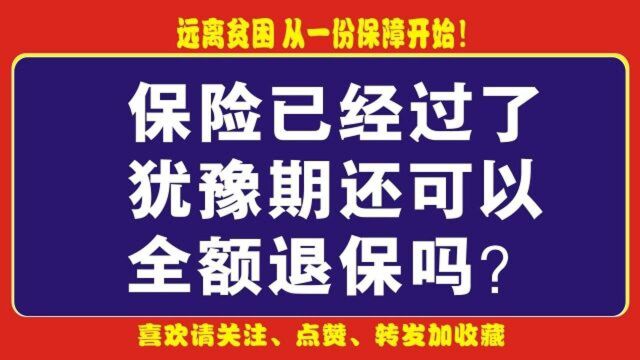 「社保小百科」 保险已经过了犹豫期 还可以全额退保吗?