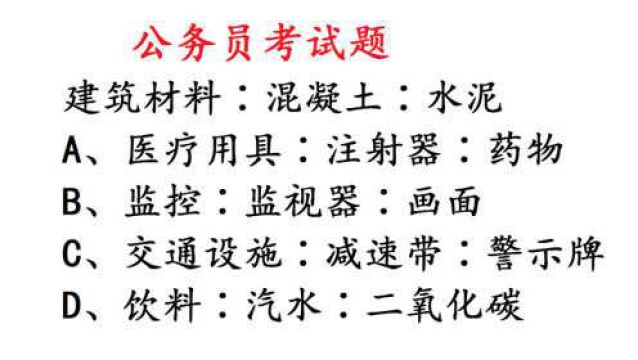 2020年国家公务员考试真题:建筑材料∶混凝土∶水泥,说简单的试试