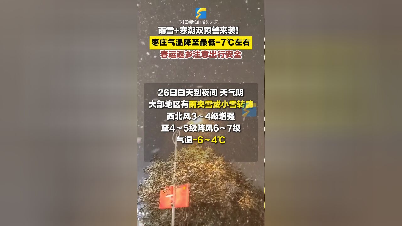 雨雪+寒潮双预警来袭!枣庄气温降至最低7 ⰮŠC左右,春运返乡注意出行安全