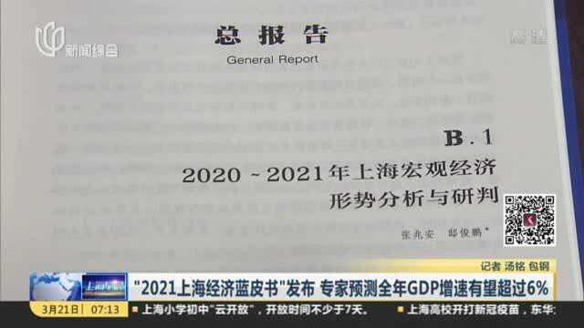 “2021上海经济蓝皮书”发布 专家预测全年GDP增速有望超过6%