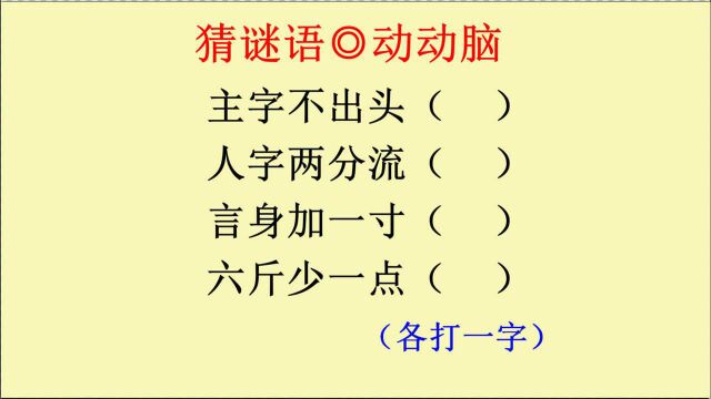 猜谜语:主字不出头,人字两分流,言身加一寸,六斤少一点