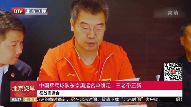 中国乒乓球队东京奥运名单确定:三老带五新