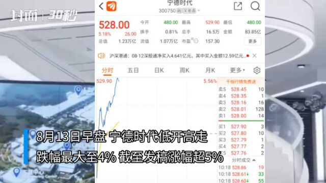 宁德时代涨超5% 拟定增582亿加码锂电