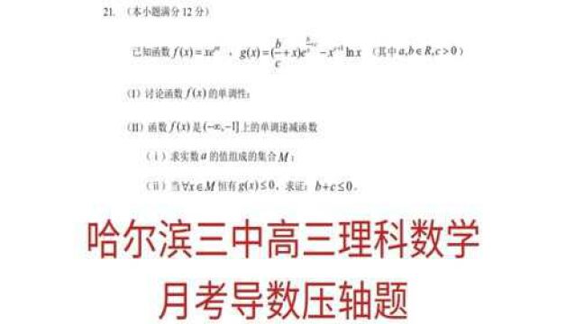 高三数学,黑龙江哈尔滨三中理科数学,导数压轴题