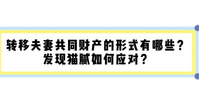 离婚律师王幼柏:转移夫妻共同财产的形式有哪些?发现猫腻怎么办