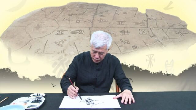 画家徐鸣远写意人物画《武士持弓图》