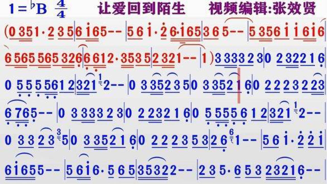 萨克斯演奏纯音乐《让爱回到陌生》的同步动态彩色简谱