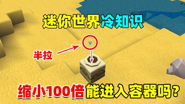 迷你世界:老玩家都不知道的冷知识,半拉缩小100倍能进入容器吗