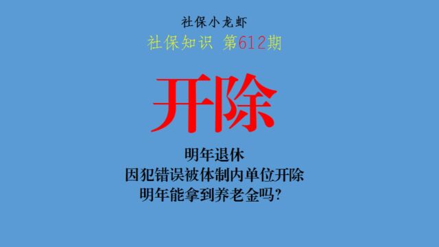 明年退休,因犯错误被体制内单位开除,明年能拿到养老金吗?