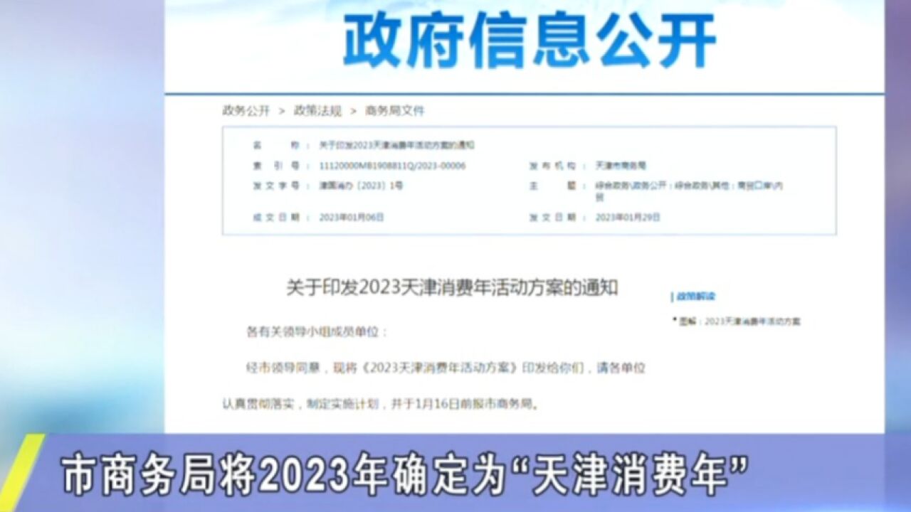 市商务局将2023年确定为“天津消费年”,构建“8810+N”活动框架