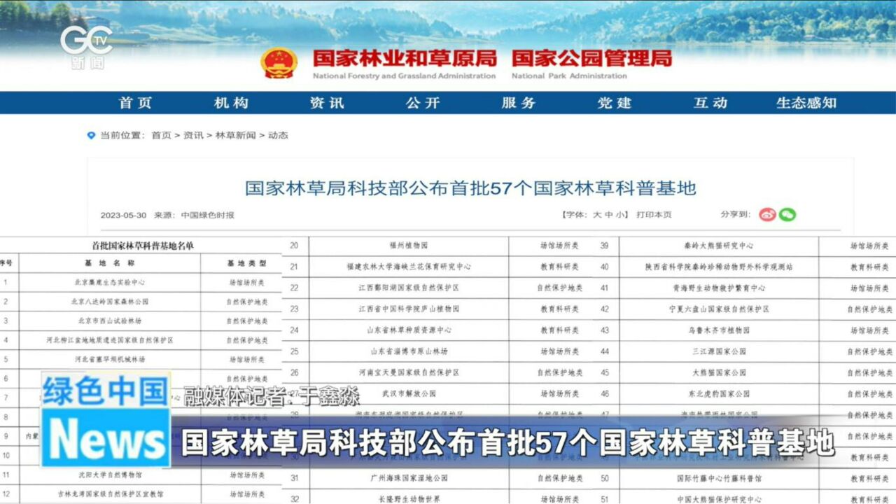 国家林草局科技部公布首批57个国家林草科普基地