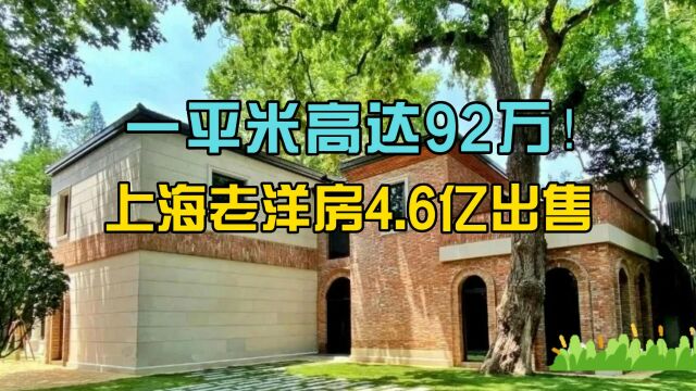 92万一平!上海安福路老洋房挂牌4.6亿出售