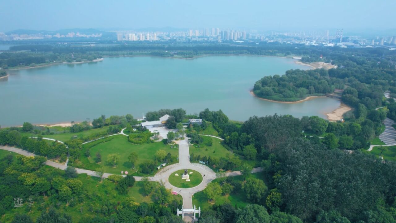 山东(平阴)黄河玫瑰湖生态湿地公园美景全貌.