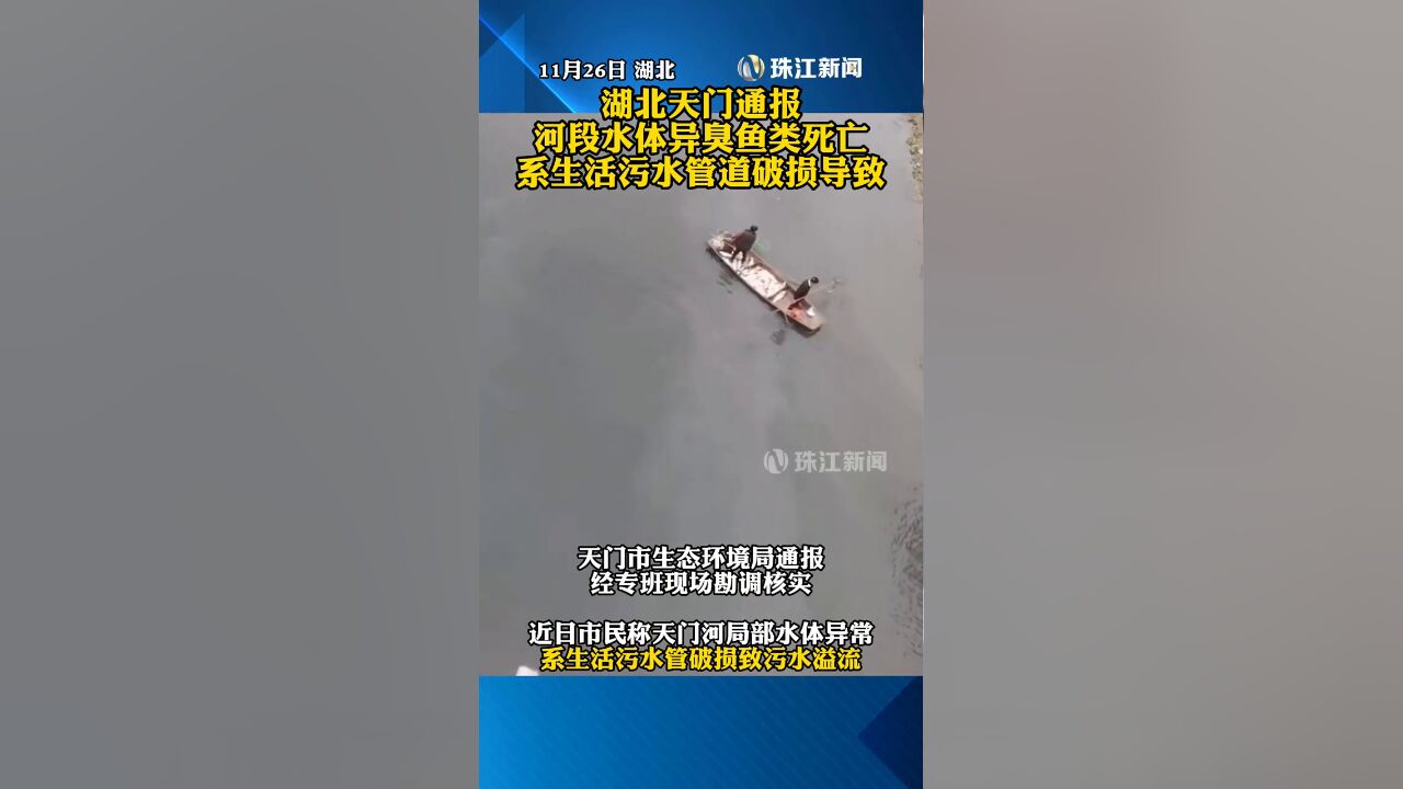 湖北天门通报河段水体异臭鱼类死亡,系生活污水管道破损导致