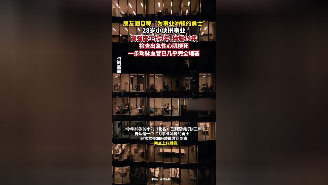 28岁小伙拼事业,高强度工作3年,抽烟14年突发心梗