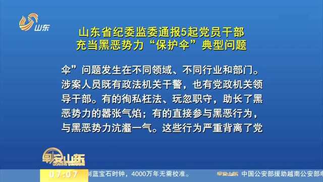 山东省纪委监委通报5起党员干部充当黑恶势力“保护伞”典型问题