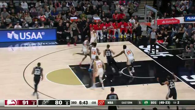 NBA常规赛：老鹰vs马刺第3节中文解说回放