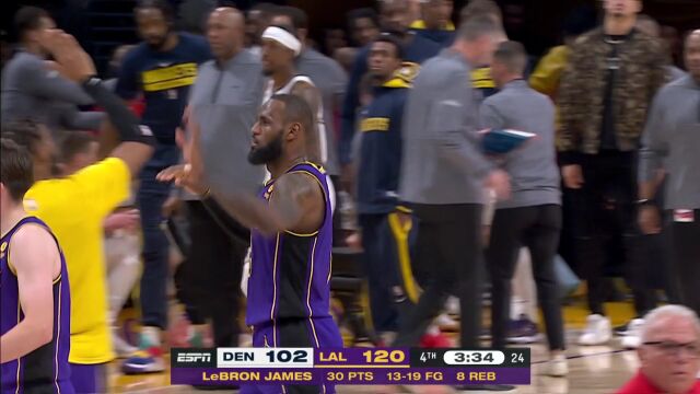 NBA常规赛：掘金vs湖人第4节中文解说回放
