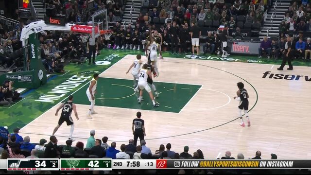 NBA常规赛：爵士vs雄鹿第2节英文原声回放