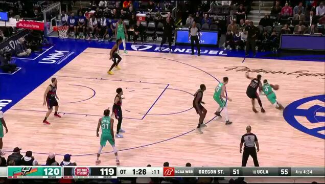 NBA常规赛：马刺vs活塞加时一 英文解说回放