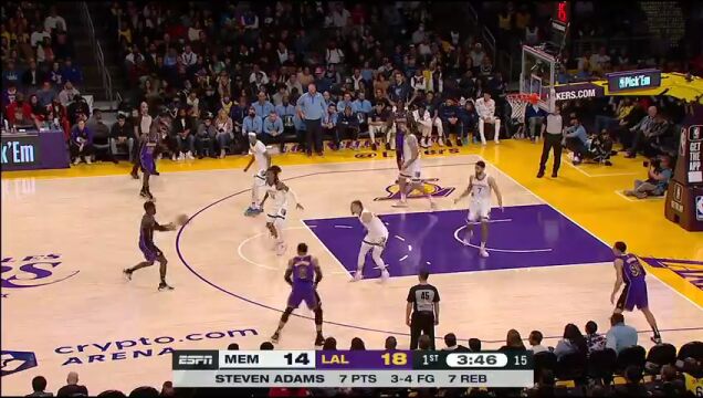 NBA常规赛：灰熊vs湖人第1节英文原声回放