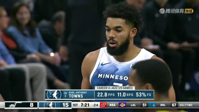  NBA常规赛：爵士vs森林狼第1节英文原声回放