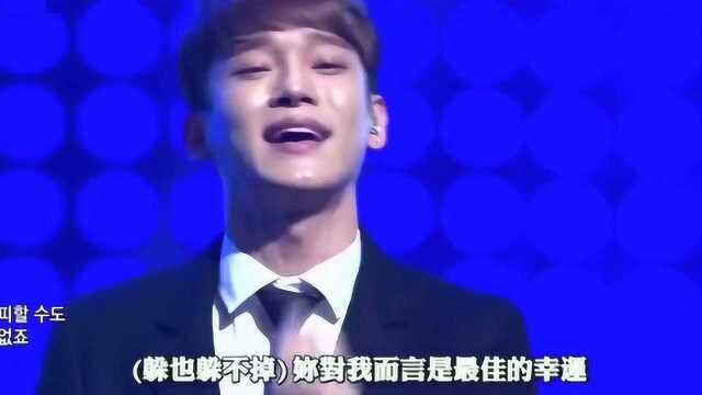 EXO主唱Chen现场演唱《最佳幸运》都暻秀在台下认真的跟着唱