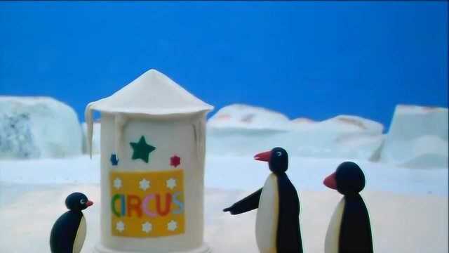 企鹅家族:pingu和妹妹一起在街上贴了很多的广告,邀请大家看表演