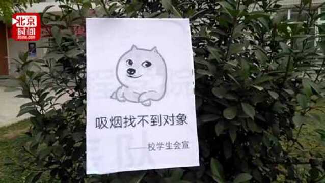 高校挂满禁烟表情包:吸烟找不到对象