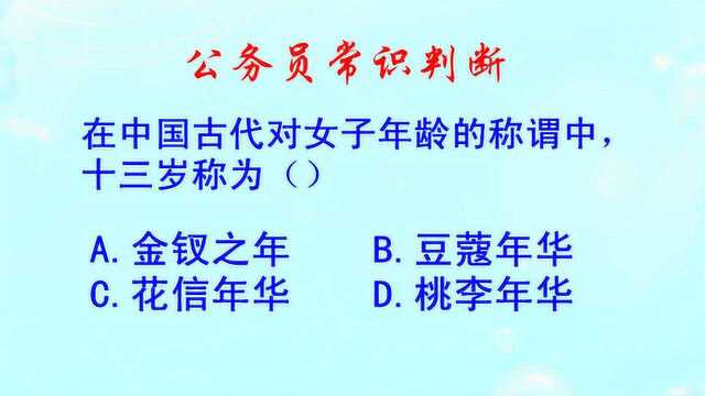 公务员常识判断,在古代对女子年龄的称谓中,十三岁称为什么