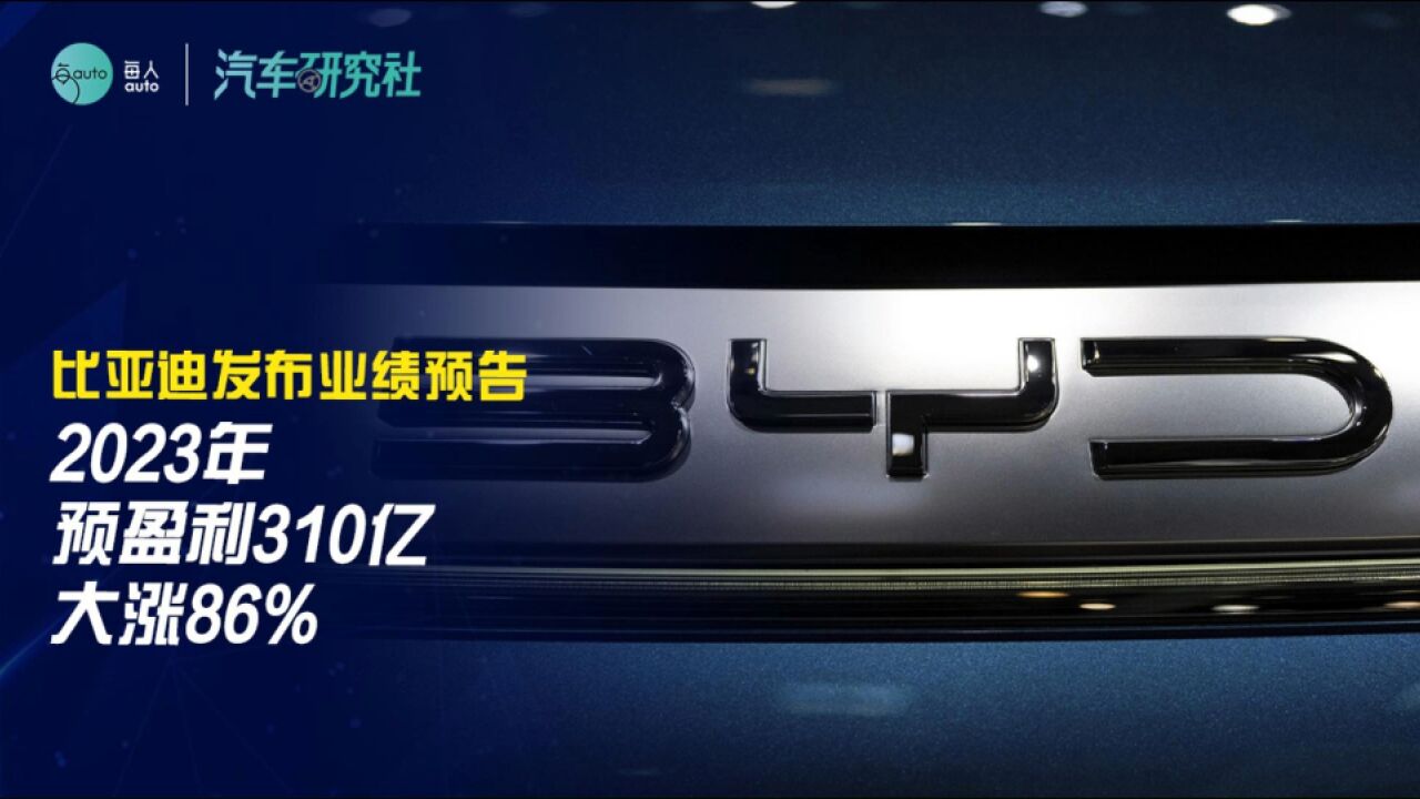 2023年预盈利310亿,大涨86%,比亚迪发布业绩预告