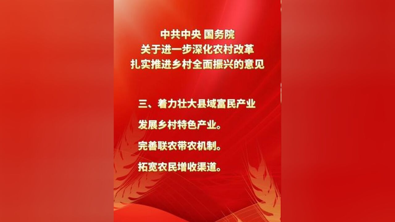 2025年中央一号文件发布,其中明确:着力壮大县域富民产业;着力推进乡村建设