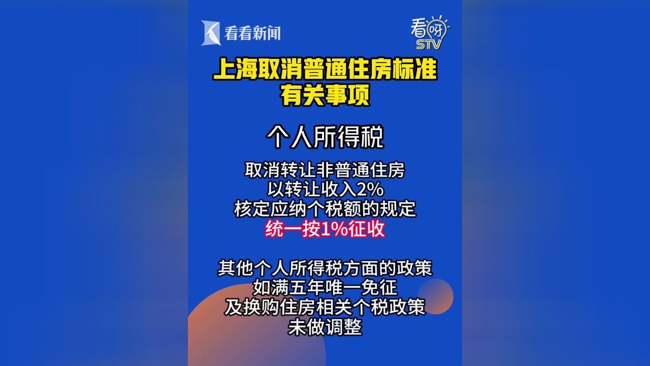 上海取消普通住房标准 个税和增值税有这些变化