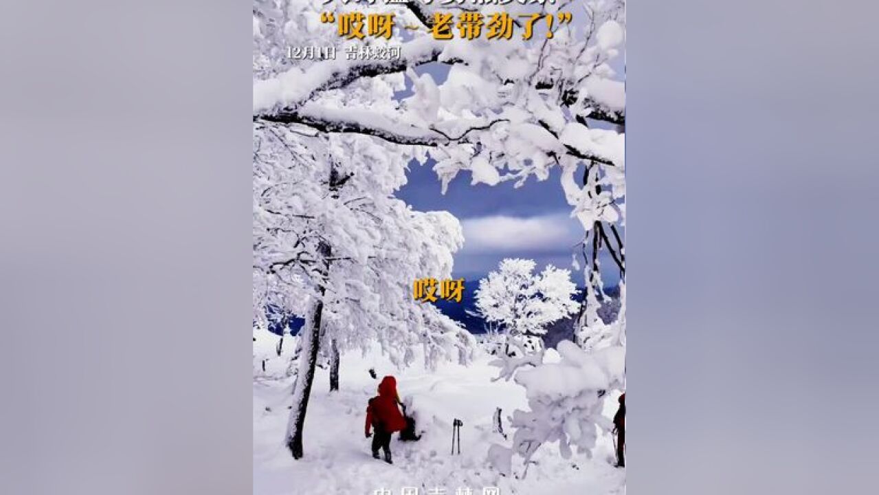 12月1日,吉林蛟河,大哥赞叹雾凇美景!“老带劲了!”