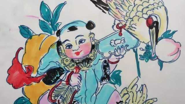 大鸟桃子和娃娃年画手抄报