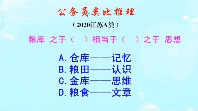 公务员类比推理,粮库之于什么,相当于什么之于思想呢