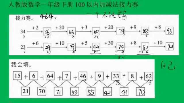 人教版数学一年级下册100以内加减法接力赛