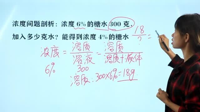 浓度问题剖析:浓度6%糖水300克,加入多少水能得到浓度4%的糖水