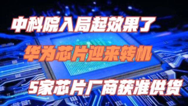 中科院入局起效果了?华为芯片迎来转机,5家芯片厂商获准供货