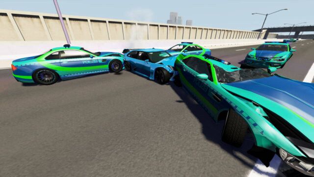 BeamNG:十辆电动警车拦截一辆超跑,V12引擎没跑过电动!