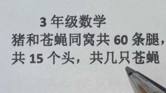 3年级数学:猪和苍蝇同窝共60条腿,共15个头,有几只苍蝇