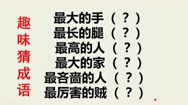 最大的手,最长的腿,最高的人,最大的家,分别猜出一成语